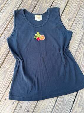 Tia Designs Pompano Beach Florida Black Tropical Embroidered Tank Top